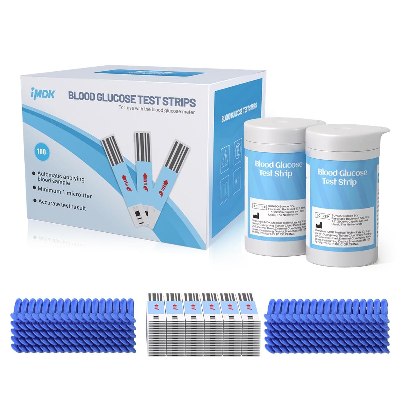 IMDK GLU-T1 Blood Glucose Test Strips for use with IMDK Diabetes Sugar Testing Meter (No Coding Required, 100 Count) White