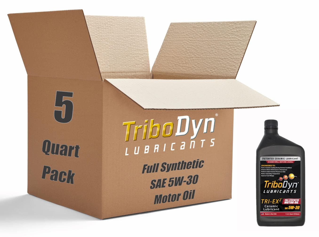 TRI-EX2 5W30 Full Synthetic Motor Oil with Ceramic Coating, API SN, ILSAC GF-5, DEXOS - Patented Ceramic Coating Improves HP and Fuel Economy (5W-30, 5 Quart Pack)