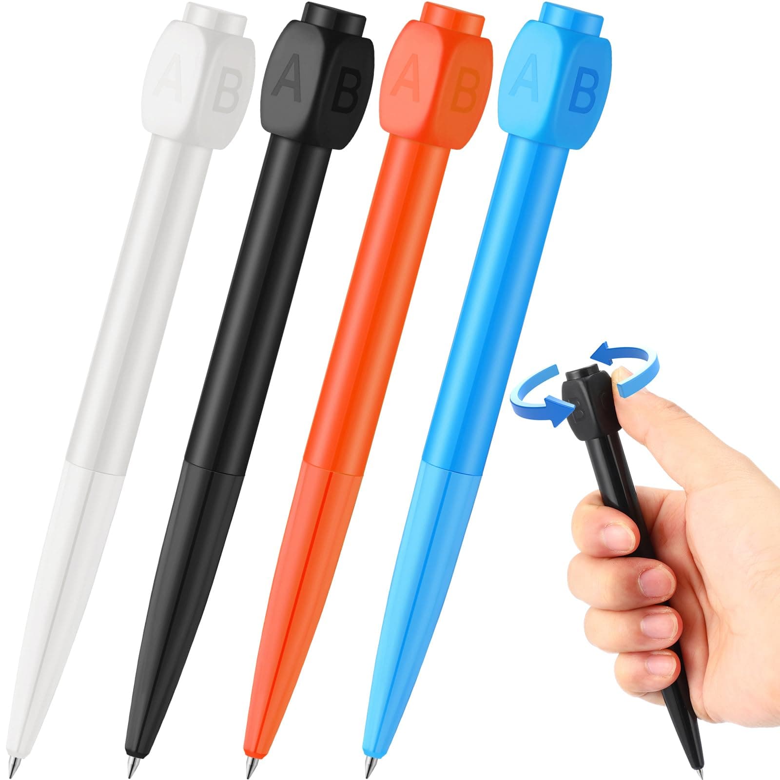 Dinifee 4pcs Fidget Spinner Pen with ABCD Rotation Cap for Decision Making, Stress Relief, Black Ballpoint Pens