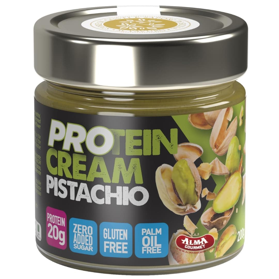 Alma Gourmet Italian Pistachio Protein Cream Spread – High Protein, Zero Added Sugar, Gluten Free - Smooth & Velvety Texture - Ideal for Breakfast, Snacks and Post-Workout - Nutty Flavor - 7.05oz