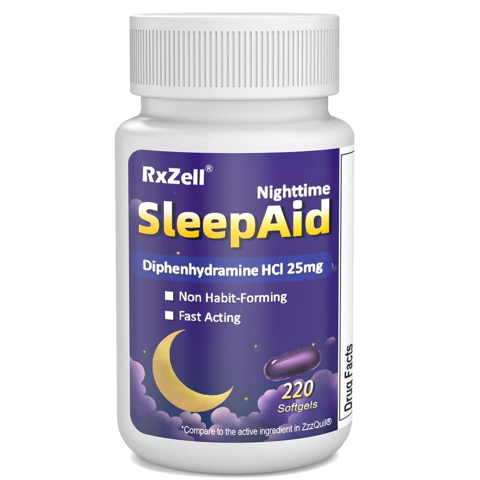 Sleep Aid, Diphenhydramine HCl 25mg, 220 Softgels - Fall Asleep Faster, Deeper Restful Sleeping, Non Habit-Forming