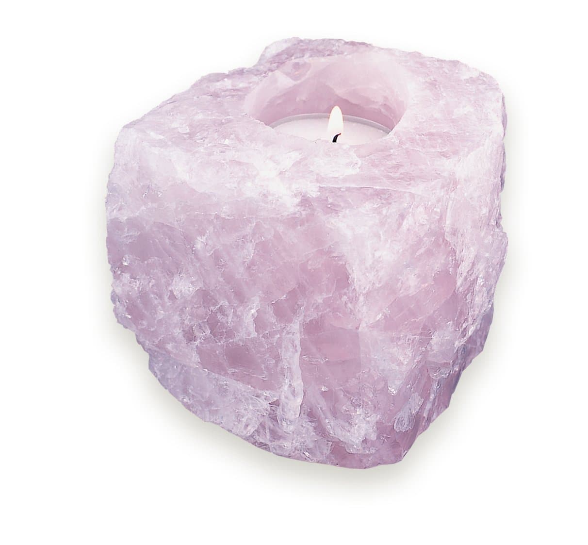 FossilQuality Rose Quartz Tea Light Candle Holder - Free Tea Light Included!