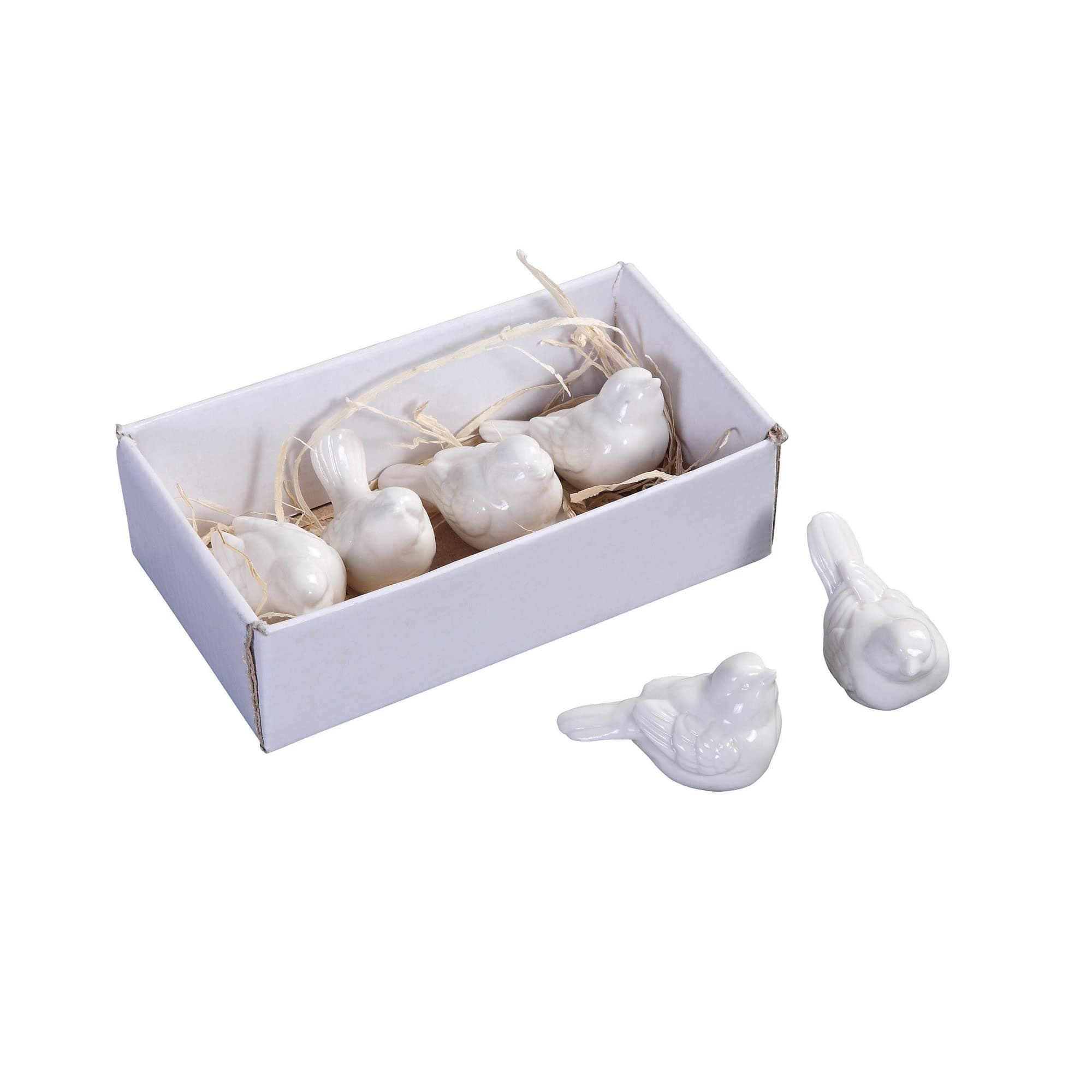 DE5729 Set of 6 White Ceramic Birds, 2.5"