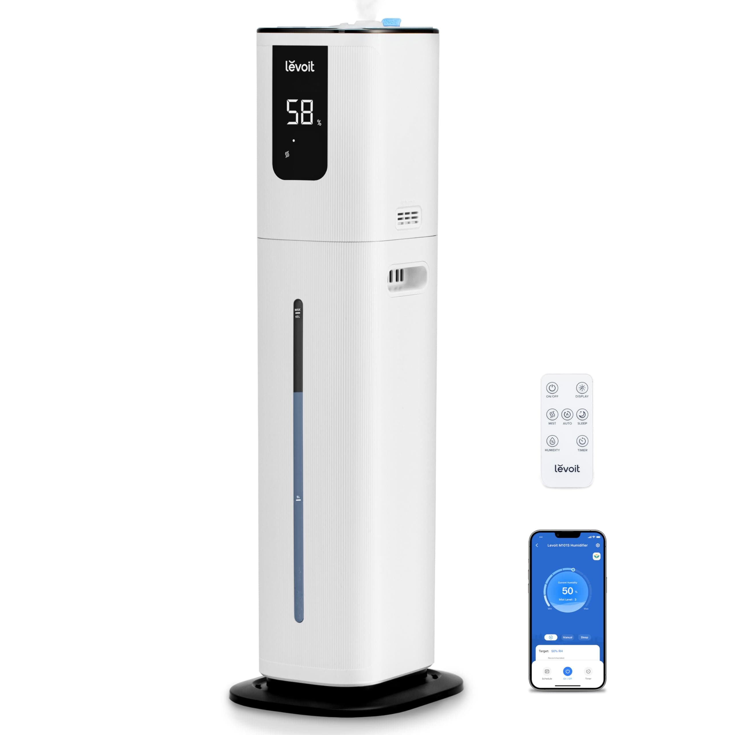 LEVOIT OasisMist 1000S (10L) Smart Humidifier for Home Large Room Bedroom, Last 100 Hours, Cover up to 600ftยฒ, Easy Top Fill, Remoter & Voice Control, Auto Mode, 360ยฐ Nozzle, Aroma Box, Quiet, White