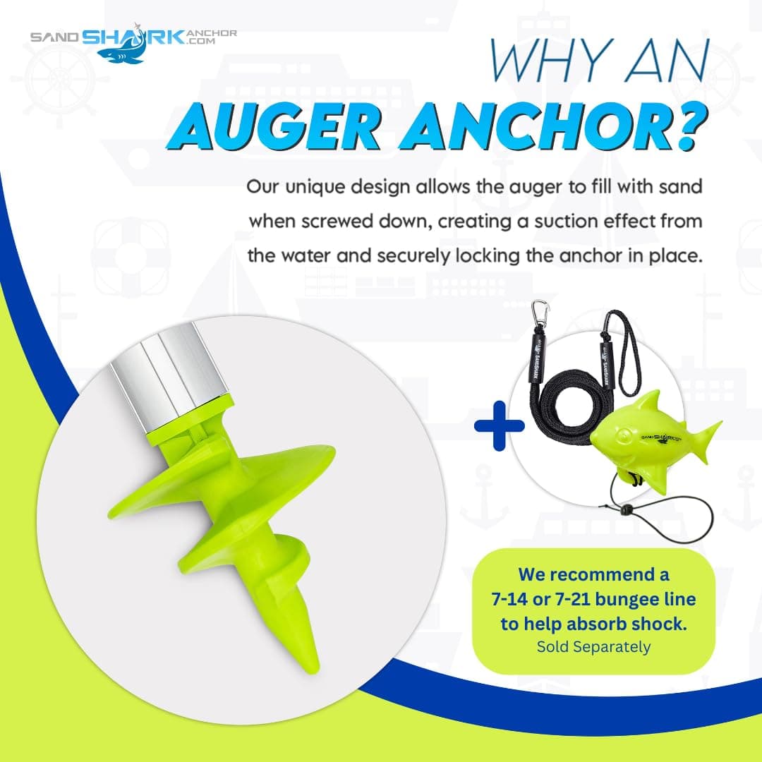 SandShark Supersport Anchor Patent Pending Design Holds and Protects Watercraft at Beach, Sandbar, or in Shallow Water. Boats, Pontoons, or PWC. Adjusts 29"-48" w/Case.