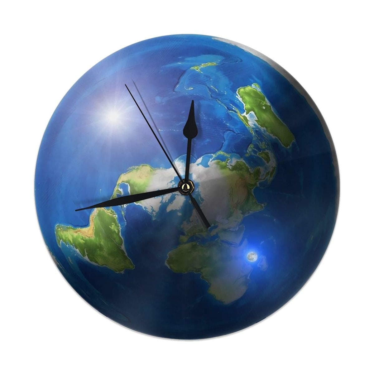 BaboLye Flat Earth with Sun, Moon & Polaris Round Home Decor Wall Clock 9.84inch