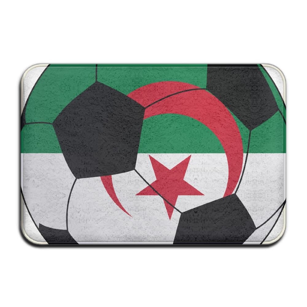 Yangaaaa Algeria Flag Soccerball Outdoor Rubber Mat Front Door Mats Porch Garage Large Flow Slip Entry Carpet Standard Rug Home 23.62" 15.74"