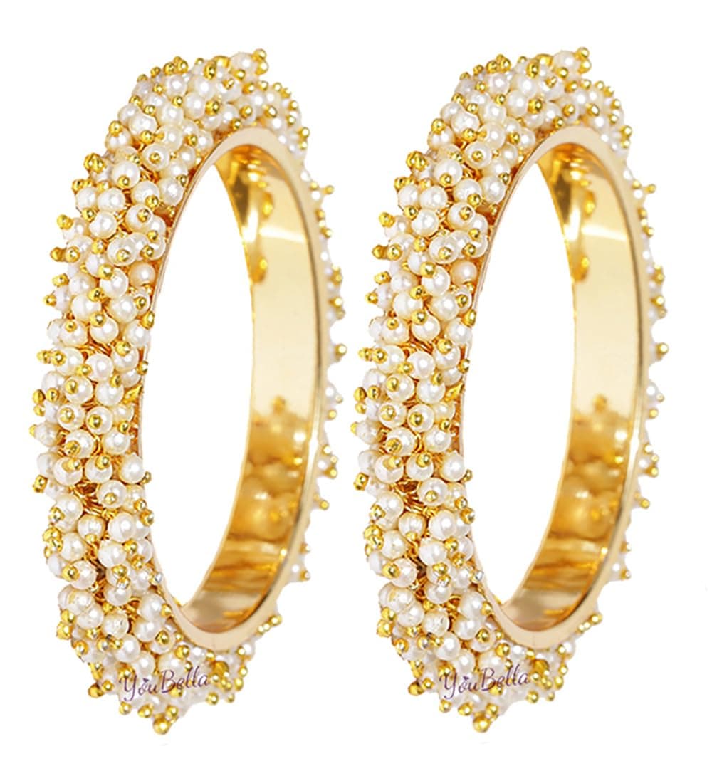 YouBella Jewellery for women Traditional Pearl Studded Gold Plated Bangles for Women and Girls