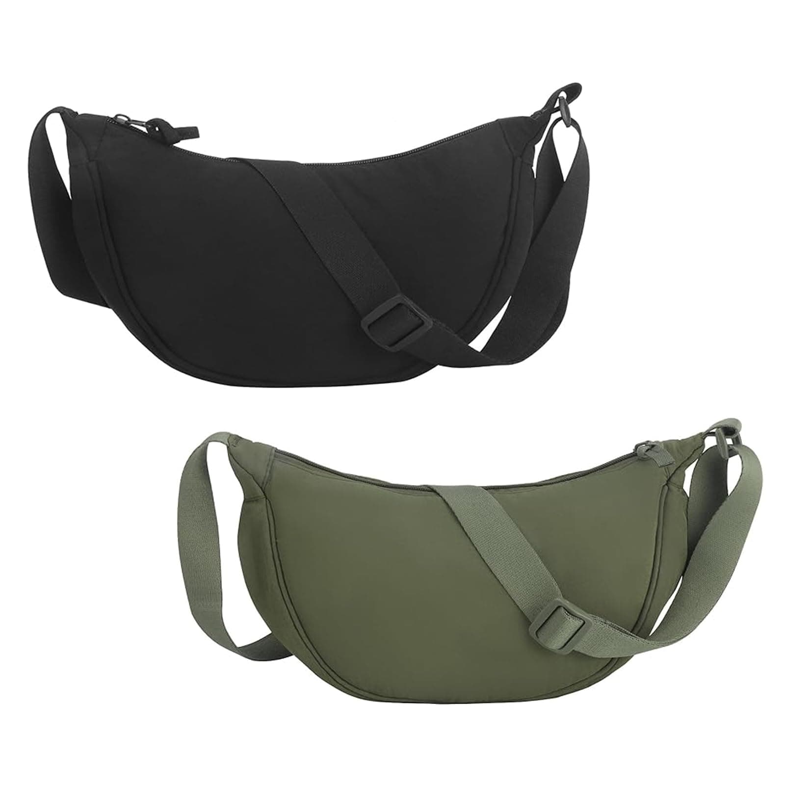 YqsIbthCrescent Bag for Women Men, Nylon Waterproof Casual Style Dumpling Hobos Crossbody Purse With Adjustable Strap (Green/Black)