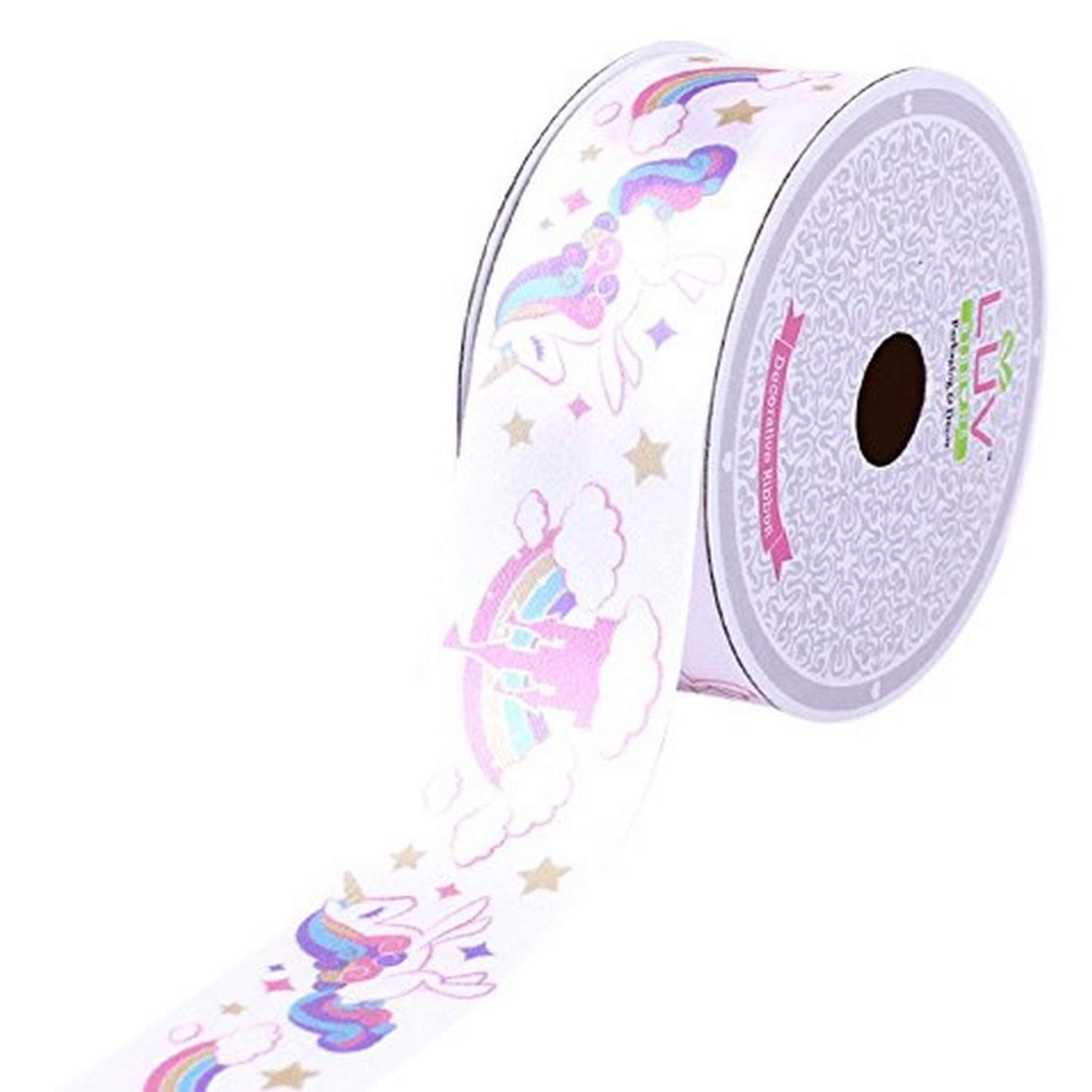 LUV RIBBONS SDU1102-White 1.5" Dreamy Unicorn Ribbon with 10 yd, White