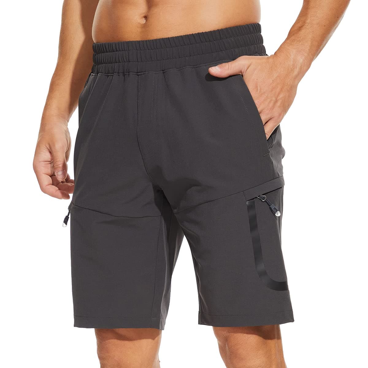 NOUKOW Men's Quick Dry Outdoor Hiking Shorts, Lightweight Athletic Shorts with Zipper Pockets Waterproof Workout Shorts