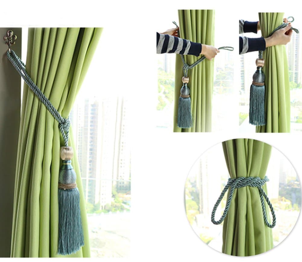 Curtain Buckle One Pair European Style High-Grade Curtains Tieback Rope Tassel Holdbacks (Gold)