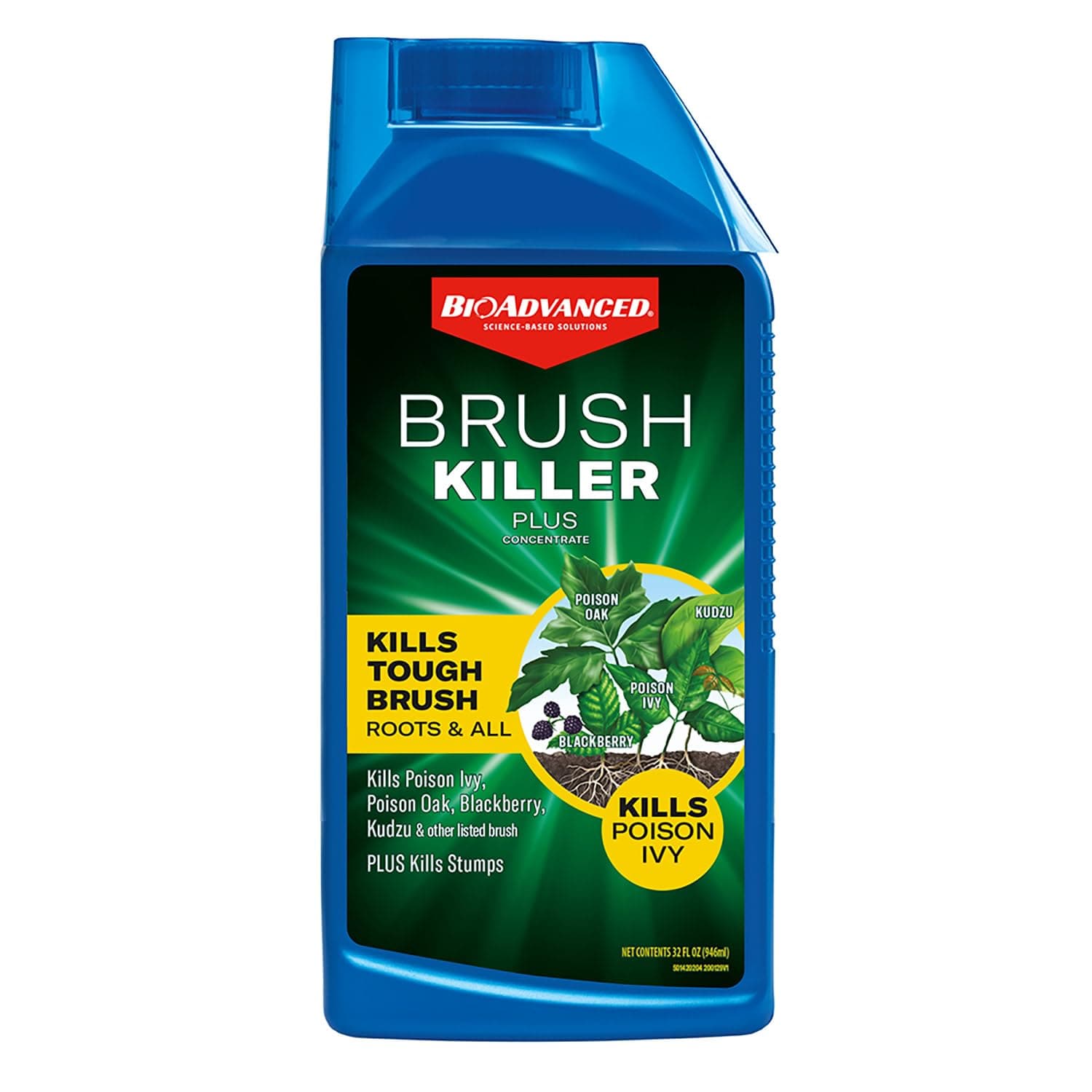BioAdvanced Brush Killer Plus Concentrate - Mix & Spray - Kills Tough Brush like Poison Ivy and Kudzu - Visible Results in 1-6 Weeks - Rainproof in 4 Hours - 32 fl oz Bottle