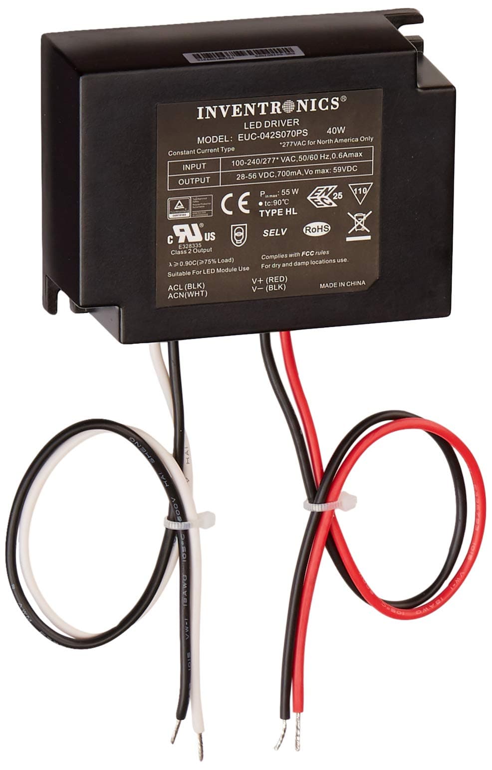 Inventronics 42w 700mA LED Driver - EUC-042S070PS(DS) Constant Current LED Driver 28Vdc-56Vdc…