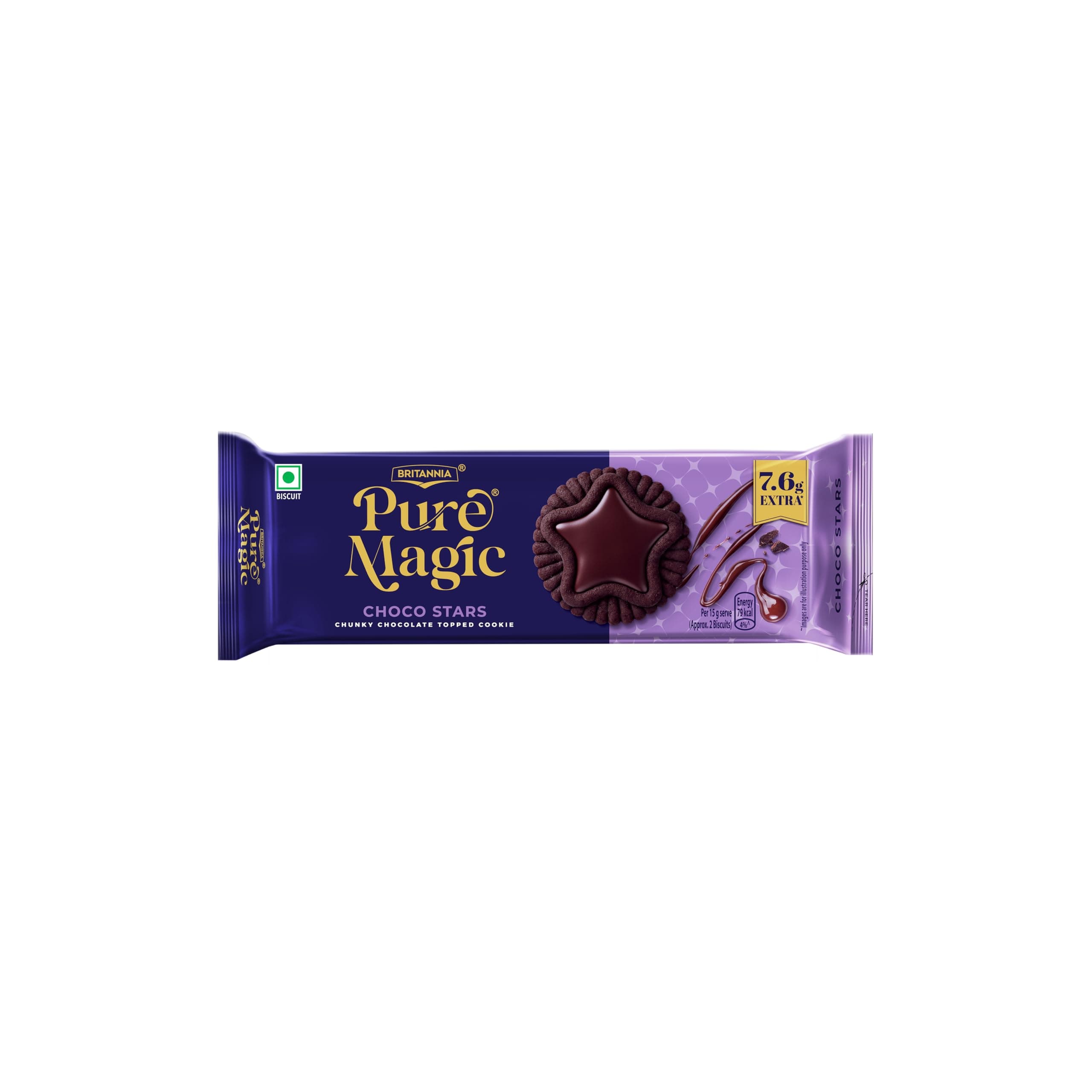 Britannia Pure Magic Choco Stars, Chunky Chocolate Topped Cookie,69 g/68.9 g/76.5g (weight may vary)