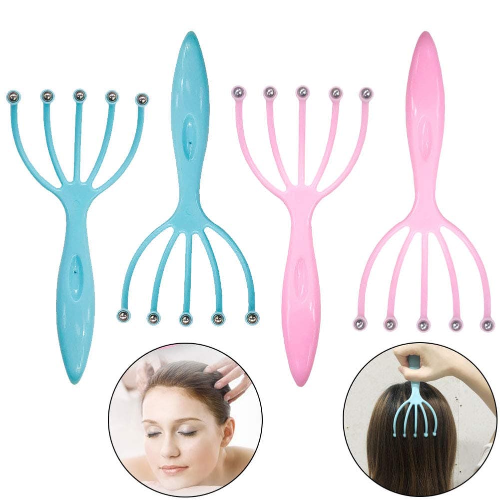 4Pcs Handheld Head Massage Manual Claw Therapeutic Scalp Massaging Tool with 5 Rolling Balls for Reduce Pressure Deep Relaxation