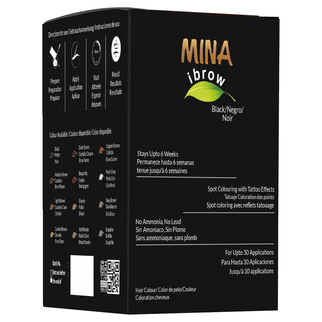 MinaiBrow (Black) - MINA Professional Eyebrow Henna Refill Pack & Tinting Kit For Eyebrow Colour Black