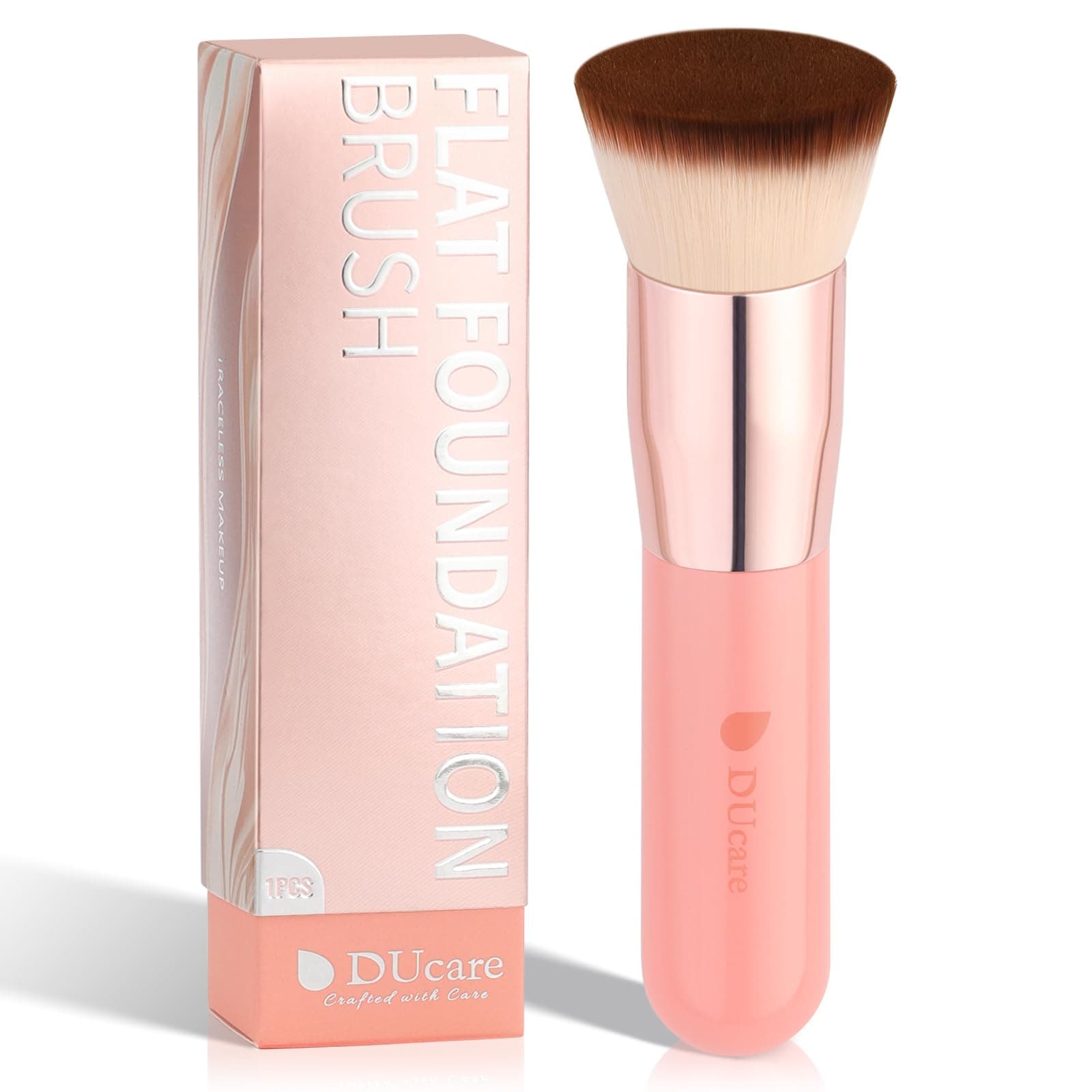 Make Up Brush Foundation Kabuki Flat Top Makeup Brushes Perfect For Blending Liquid, Cream or Flawless Powder Cosmetics - Buffing, Stippling, Concealer (Rose)