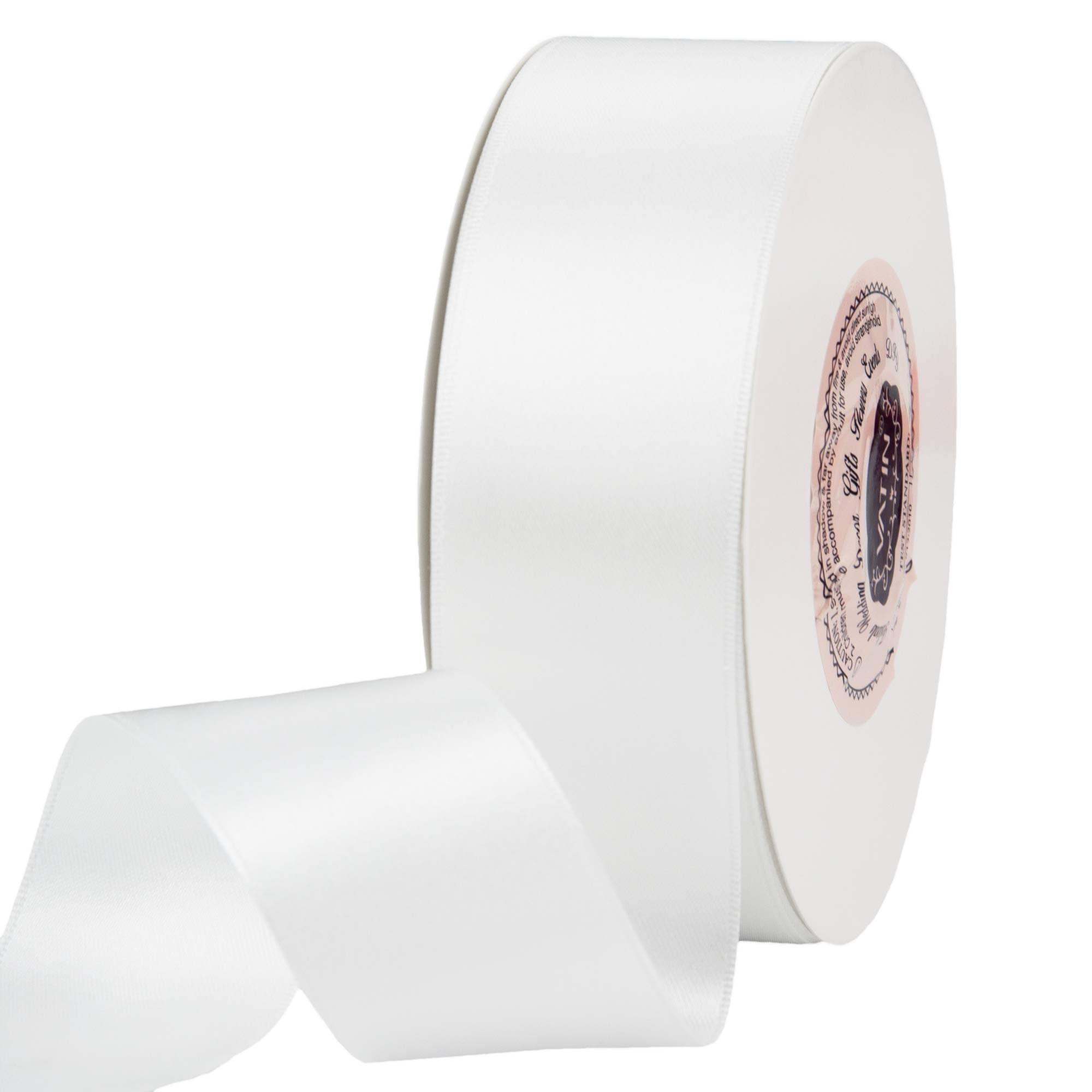 VATIN Solid Color Double Faced White Satin Ribbon 1-1/2" Wide 50-Yards Long Perfect for Wedding Decor, Crafts, Bow Making, Sewing, Gift Package Wrapping and Other Projects