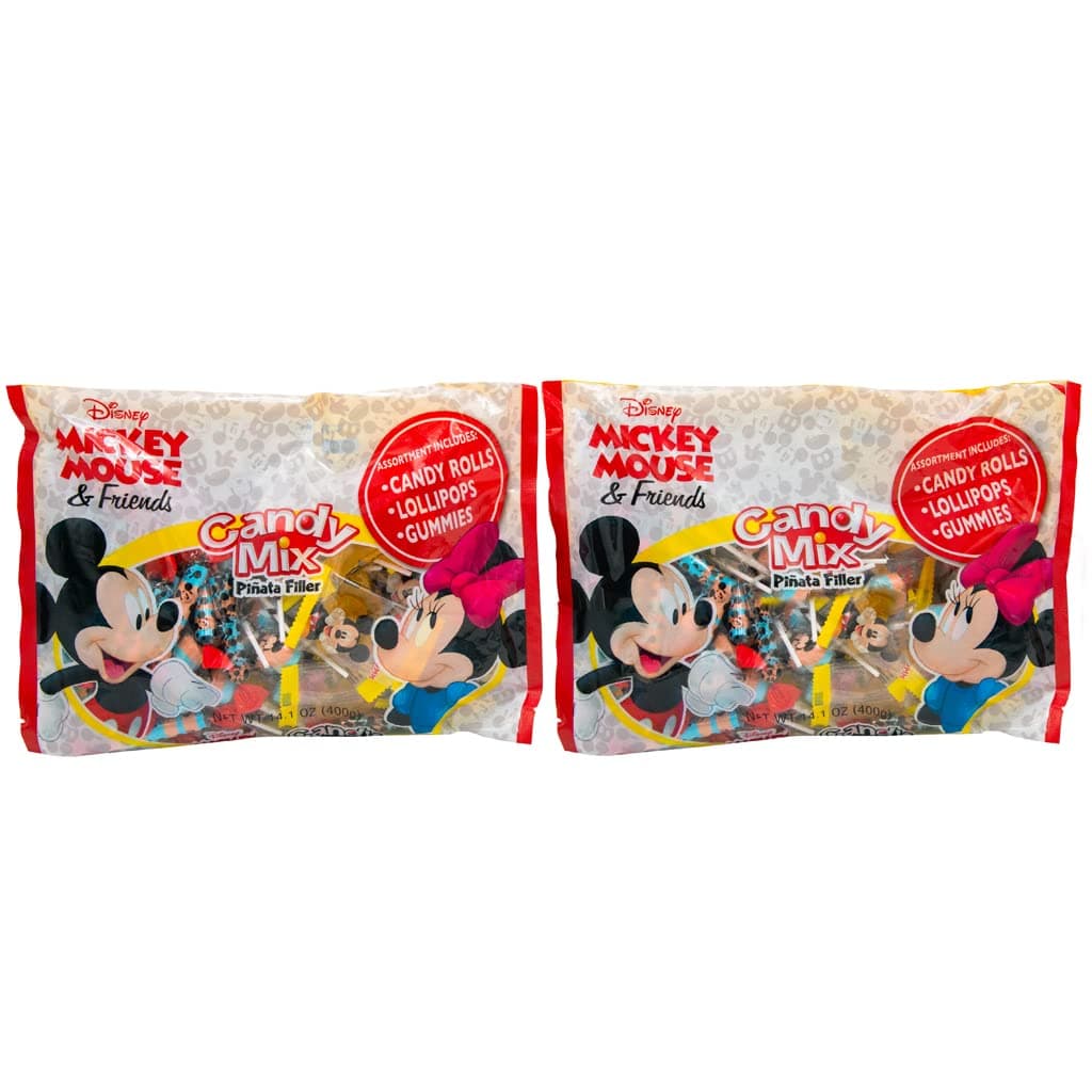 Disney Mickey Mouse & Friends Pinata Filler Bulk Candy Bag, 2 Pack, Birthday Party Supplies Assortment Includes Candy Rolls, Lollipops, & Gummies, By Frankford Candy