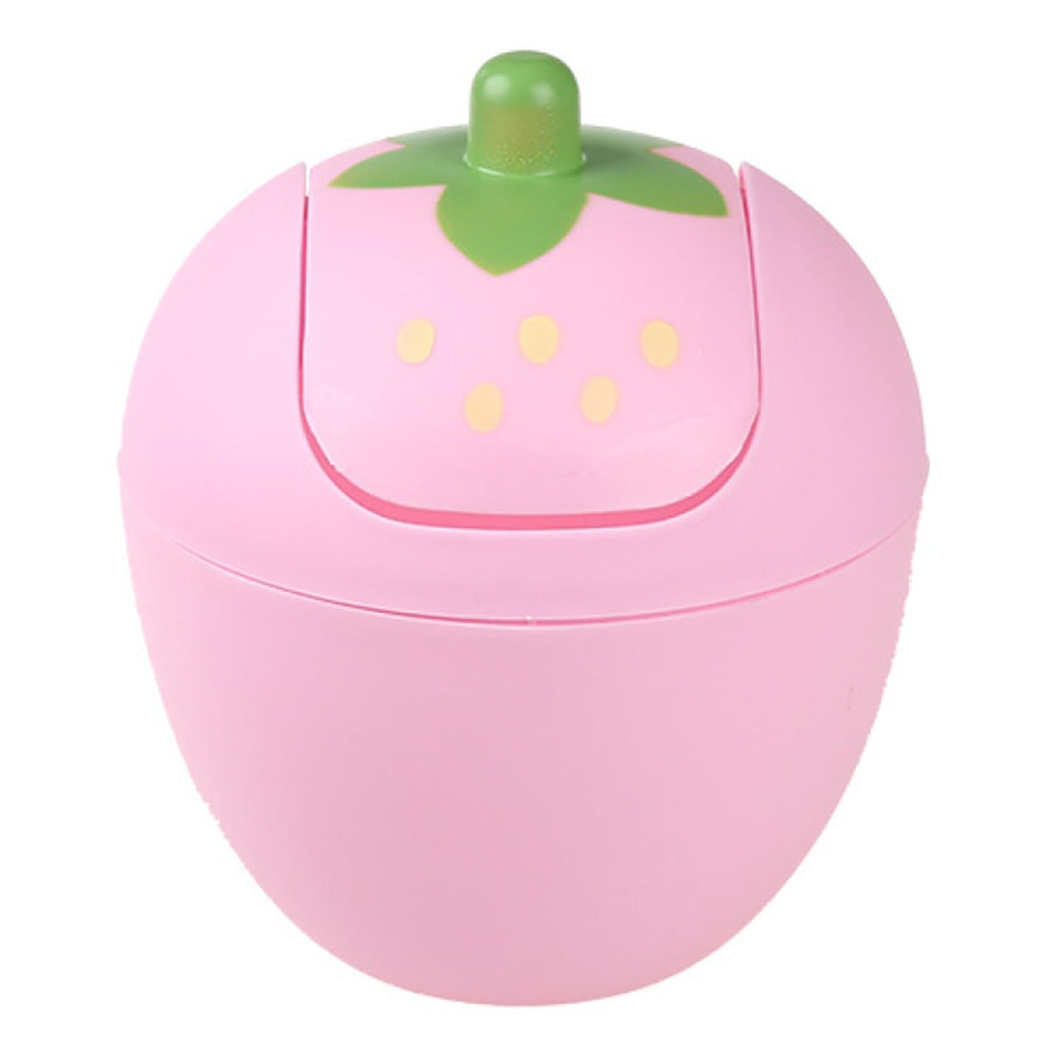 Cute Mini Waste Bins, Strawberry Desk Trash Can Roll Cover Wastebasket, Food Organizer for Office, Room, Desk, Bathroom (Pink)