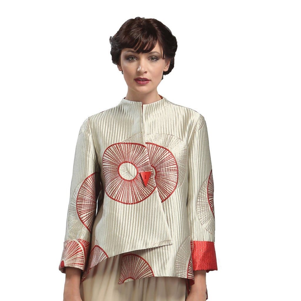 IC Collection, Beautiful Pinwheel Asymmetrical Jacket Red 1479J