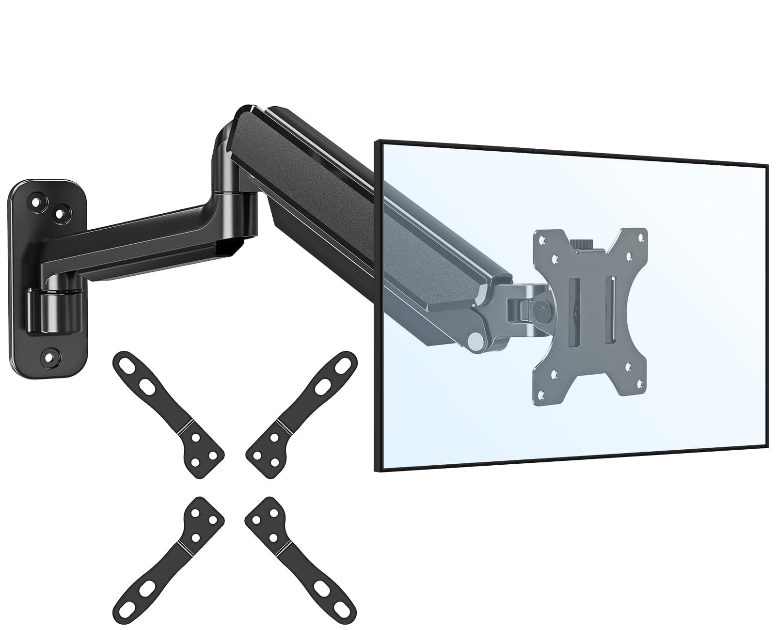 – ELIVED Monitor Wall Mount for Most Max 35 inch Screens, Gas Spring Single Monitor Arm with VESA Extension Kit for VESA 75x75, 100x100, 100x200, 200x100, 200x200, Support 3-12KG Display EV6023