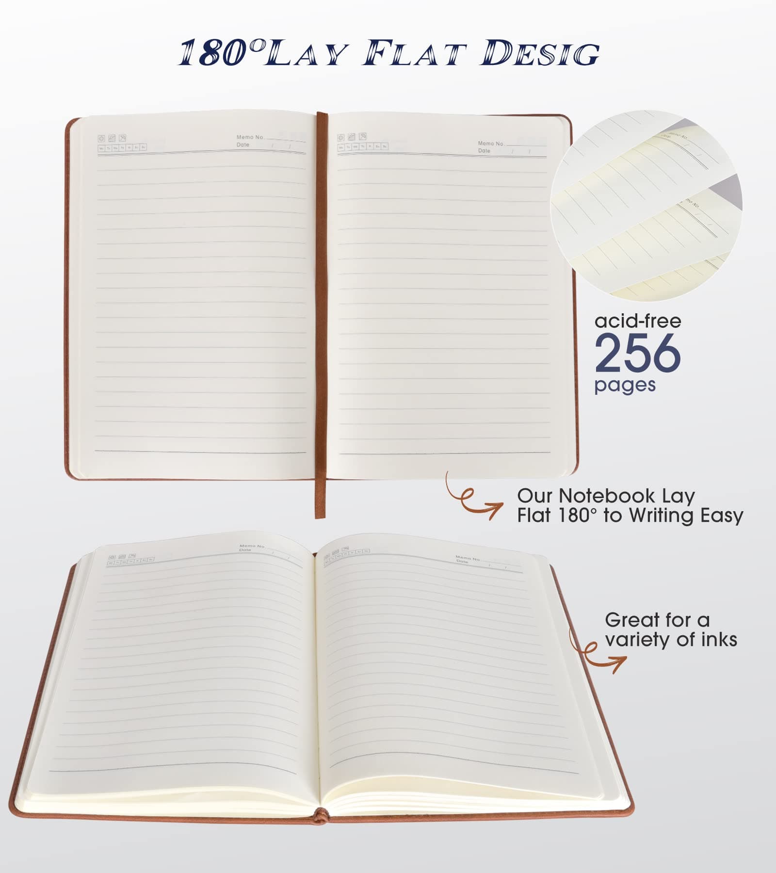 Ruled Journal Notebook for Women Men 256 Pages A5 Hardcover Leather Journal for Writing, Travel, Business, Work, School, College Ruled Notebook, Notepad, 5.7" x 8.3" (Brown)