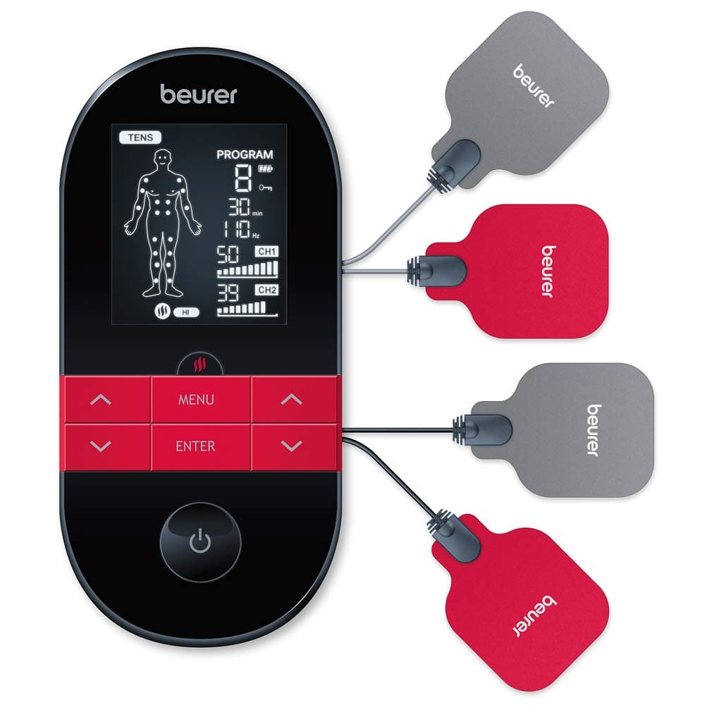 Beurer EM 59 Digital TENS/EMS Device with Heat | 4-in-1 Stimulation Device for Pain Therapy Muscle Stimulation | 4 Electrodes, 70 Programmes and 50 intensity levels | 5 Years Warranty