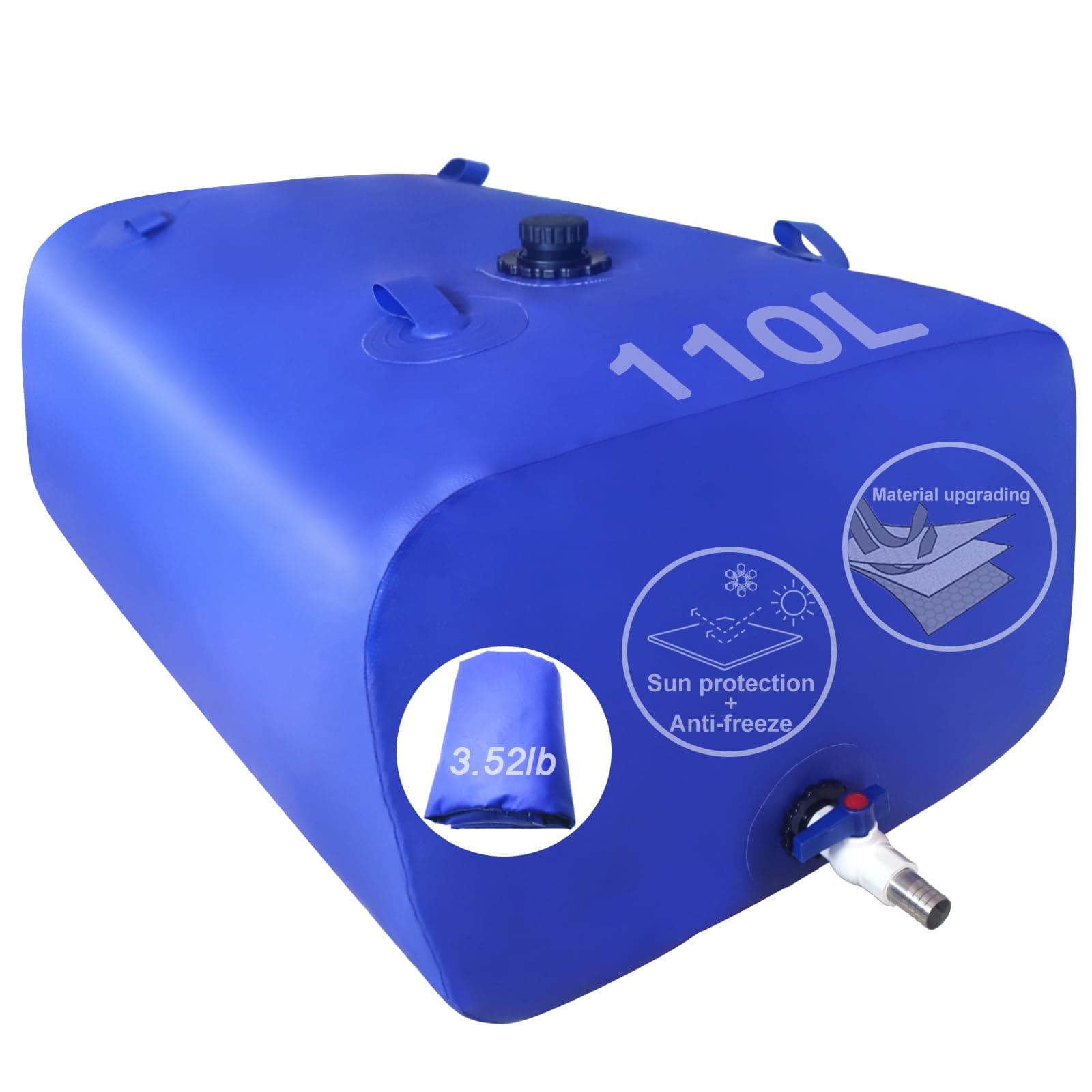 Portable Water Tank, 30gal/110L Collapsible Water Storage Bladder with 3/4" PVC Spigot Suitble Emergency Water Storage etc., Blue, Tintsabo
