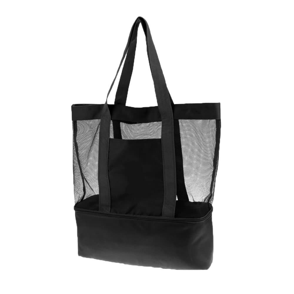 Mesh Beach Tote Cooler Bag with Insulated Picnic Cooler Dry Wet Depart Bag Black
