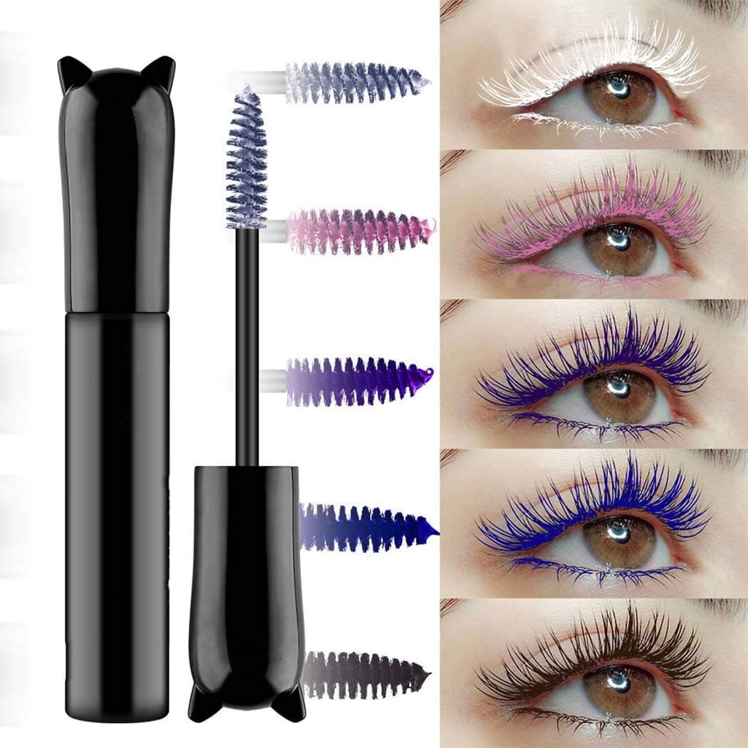 Colorful Mascara 5 Color Rainbow Fiber Mascara Charming Longlasting Thick & Long Eyelash Waterproof and Smudge-Proof Eyes Makeup Gift For Women and Girls Pack of 1(B-White)
