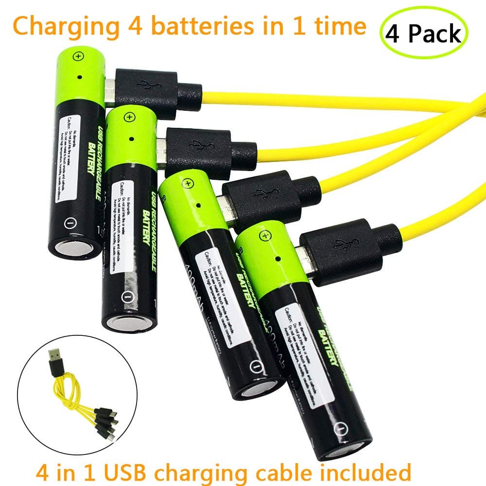 High Capacity USB Rechargeable Batteries AA 1250mAh with Micro USB charging cable (4 pack)