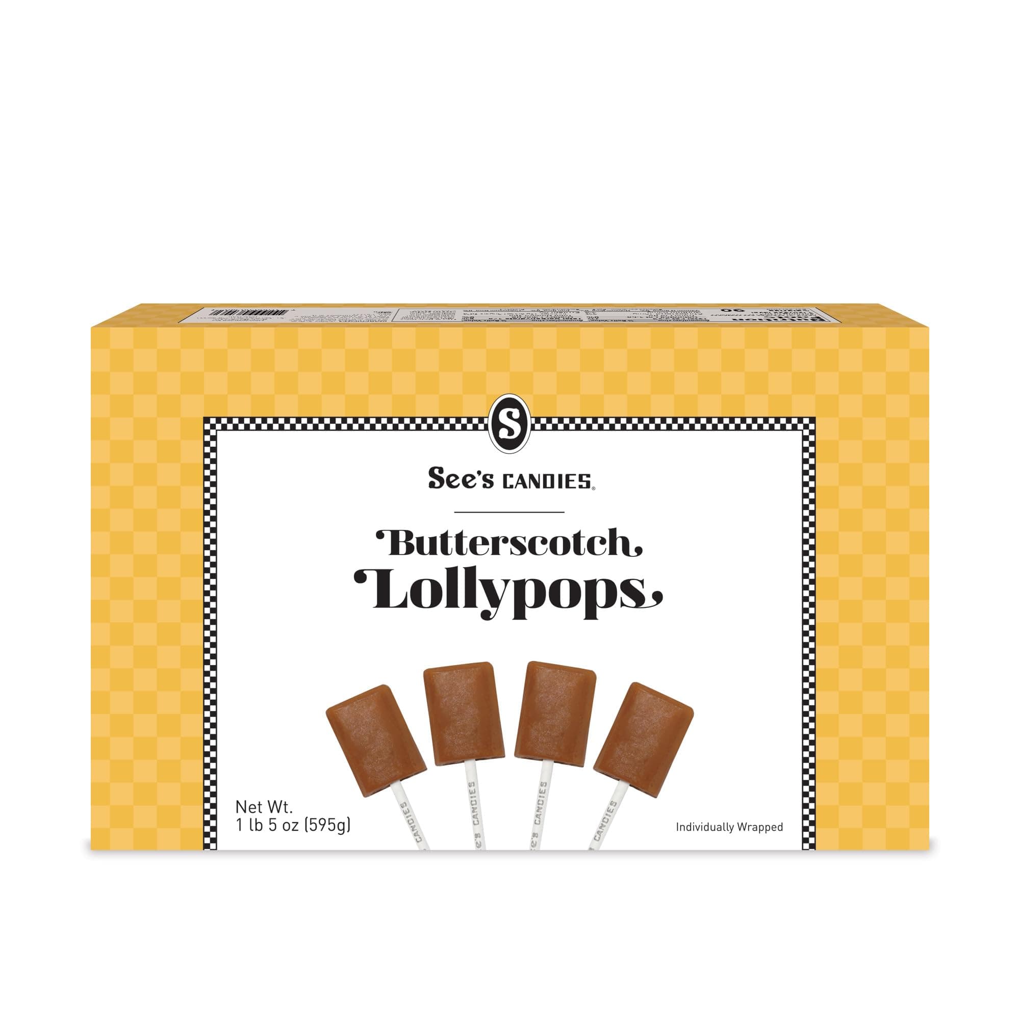 See’s Candies Butterscotch Lollypops – Premium Butterscotch Flavor Lollipops, Long-Lasting Gourmet Candy Gift, 30 Count, 21 oz
