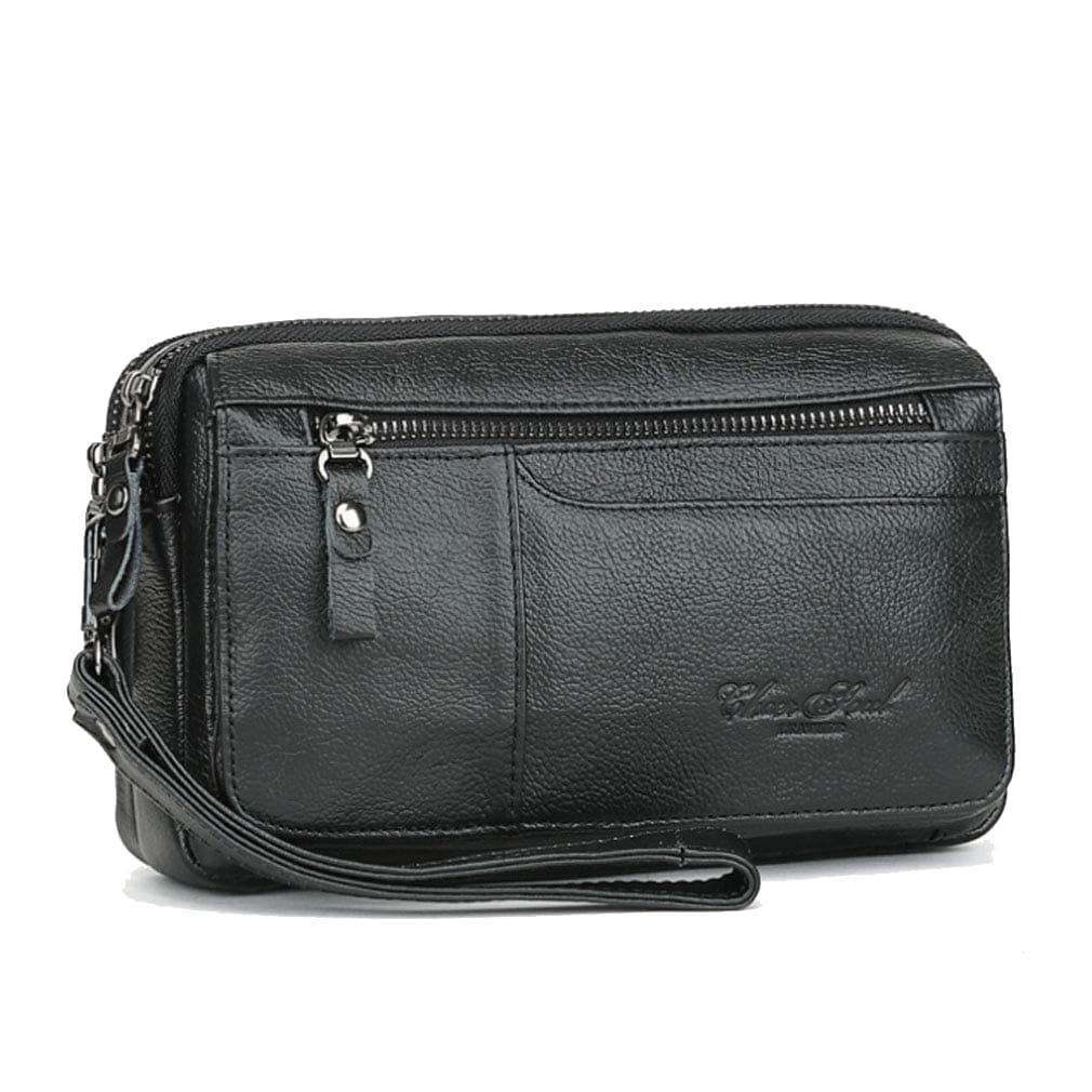 Leather Clutch Bag Wrist Purse for Men Women Business Travel Outdoors Organizer Wristlet Strap Fanny Pouch Coin Money Wallet Multiple Pocket Phone Holder iPhone 7 Plus/8/8 Plus/X