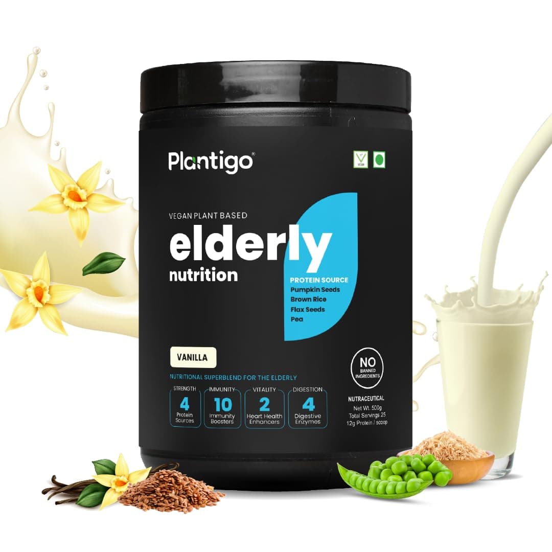 Superior 51+ Plant Protein Powder for Senior Adults | Elders, Old Men & Women | No Sugar, 14 Calories | Pea Protein, Oats | Heart Health & Muscle Recovery, Protein (Vanilla - 500g)