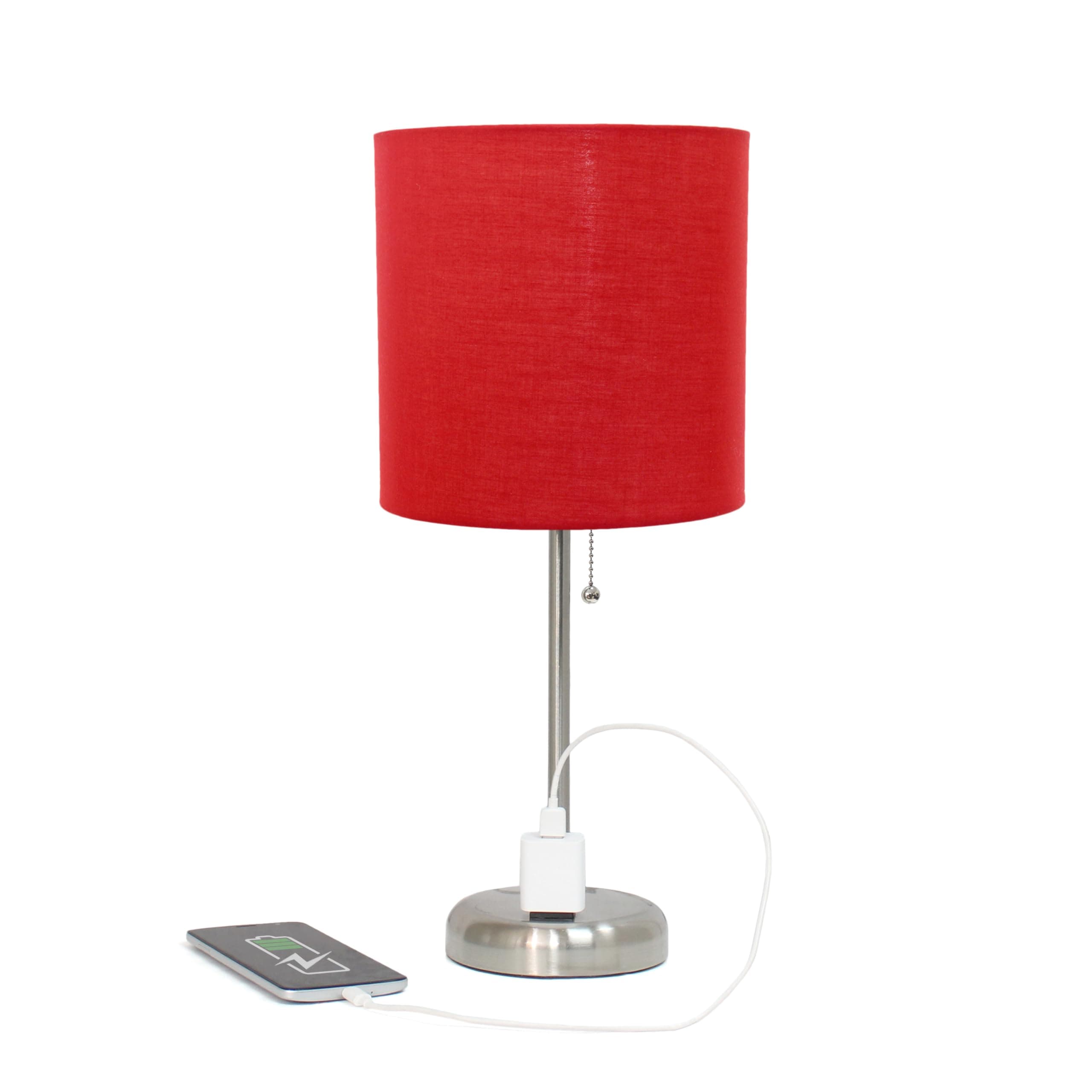 Simple DesignsRed : Limelights Lt2024-Red Brushed Steel Lamp With Charging Outlet And Fabric Shade,