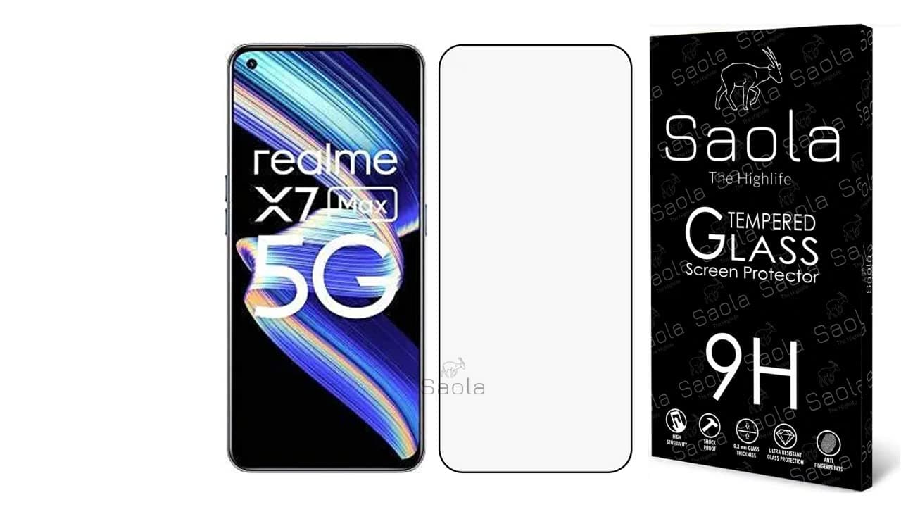 Saola 9H Tempered Glass For Realme X7 Max 5G - (PACK OF 1) with Free Installation Kit Full screen Coverage If Received Damaged - 6.43 inch