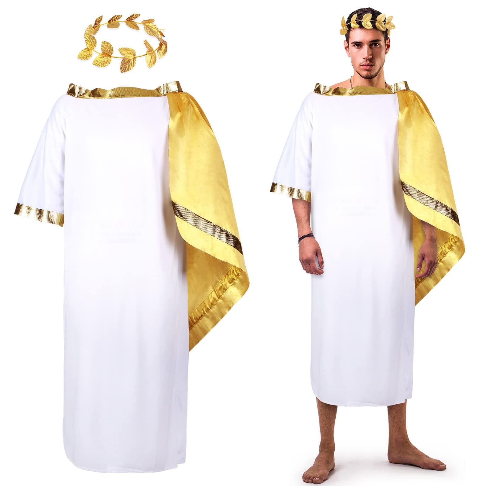 SATINIOR 2 PCS Halloween Greek Costume White Roman Toga Adult Toga Costume Tunic with Leaf Crown Headdress Laurel Wreath