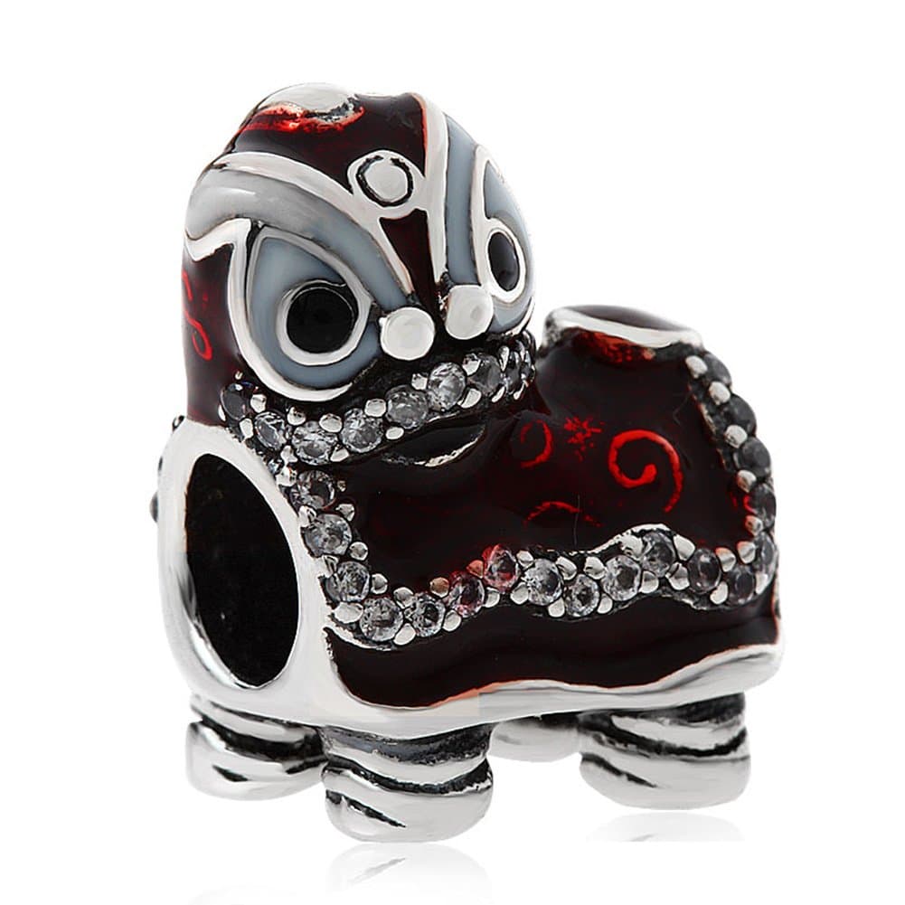 Chinese Lion Dance Charm 925 Sterling Silver Bead for European 3mm Bracelet Jewelry