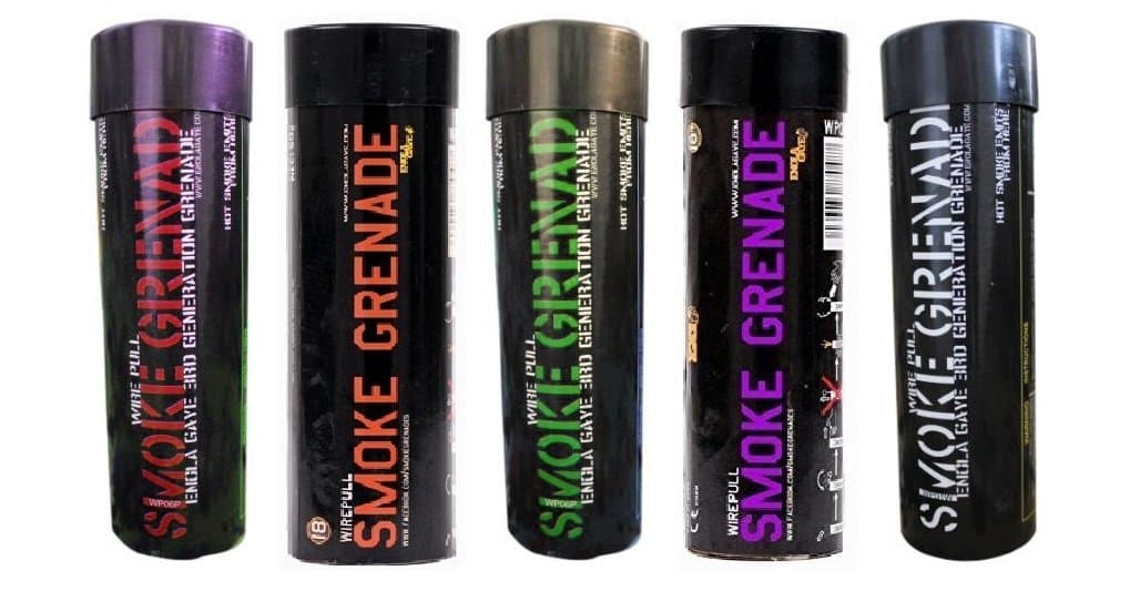 Enola Gaye Wire Pull Smoke Grenade - Variety 6-Pack (Red, Orange, Green, Purple, Blue, White)