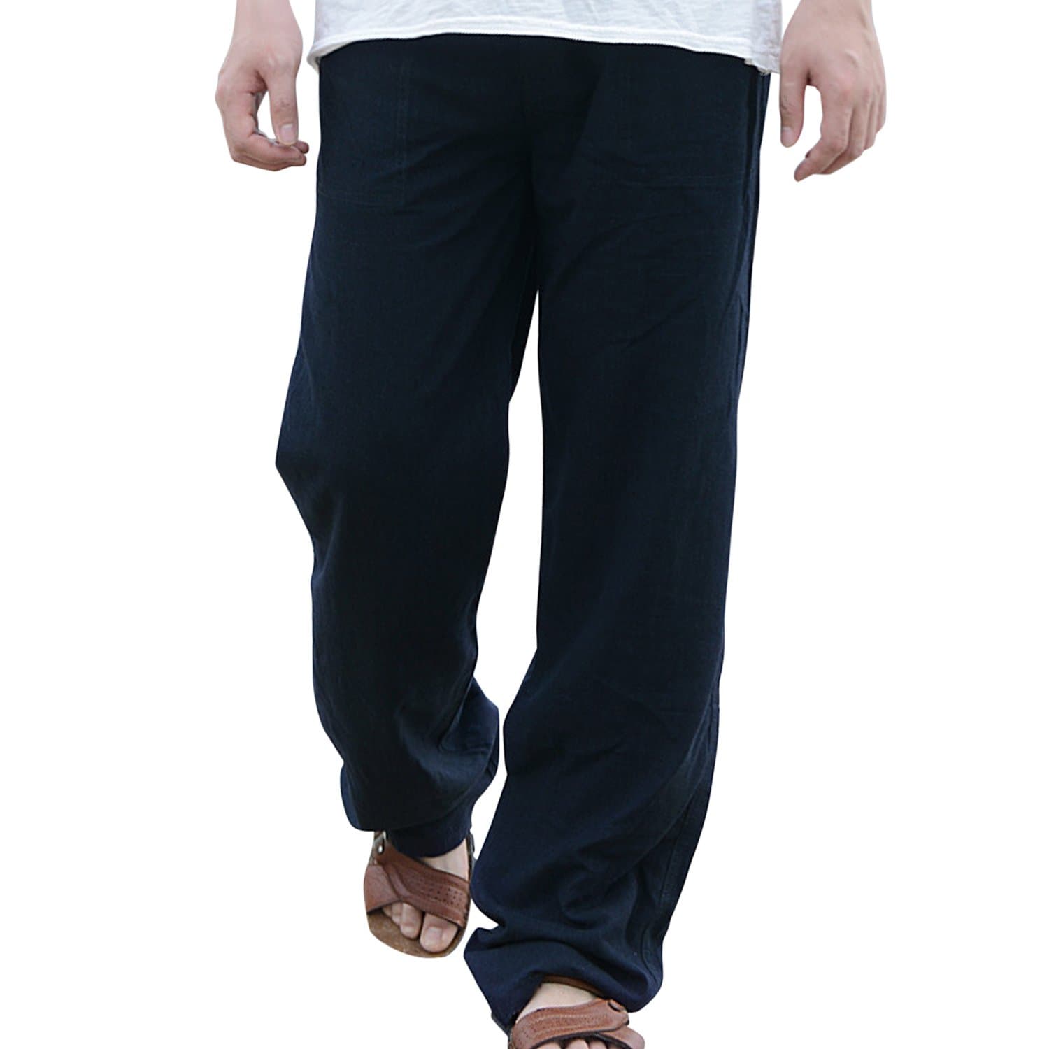 semen Mens Loose Yoga Pants Boho Beach Drawstring Long Trousers Full Length with Pockets