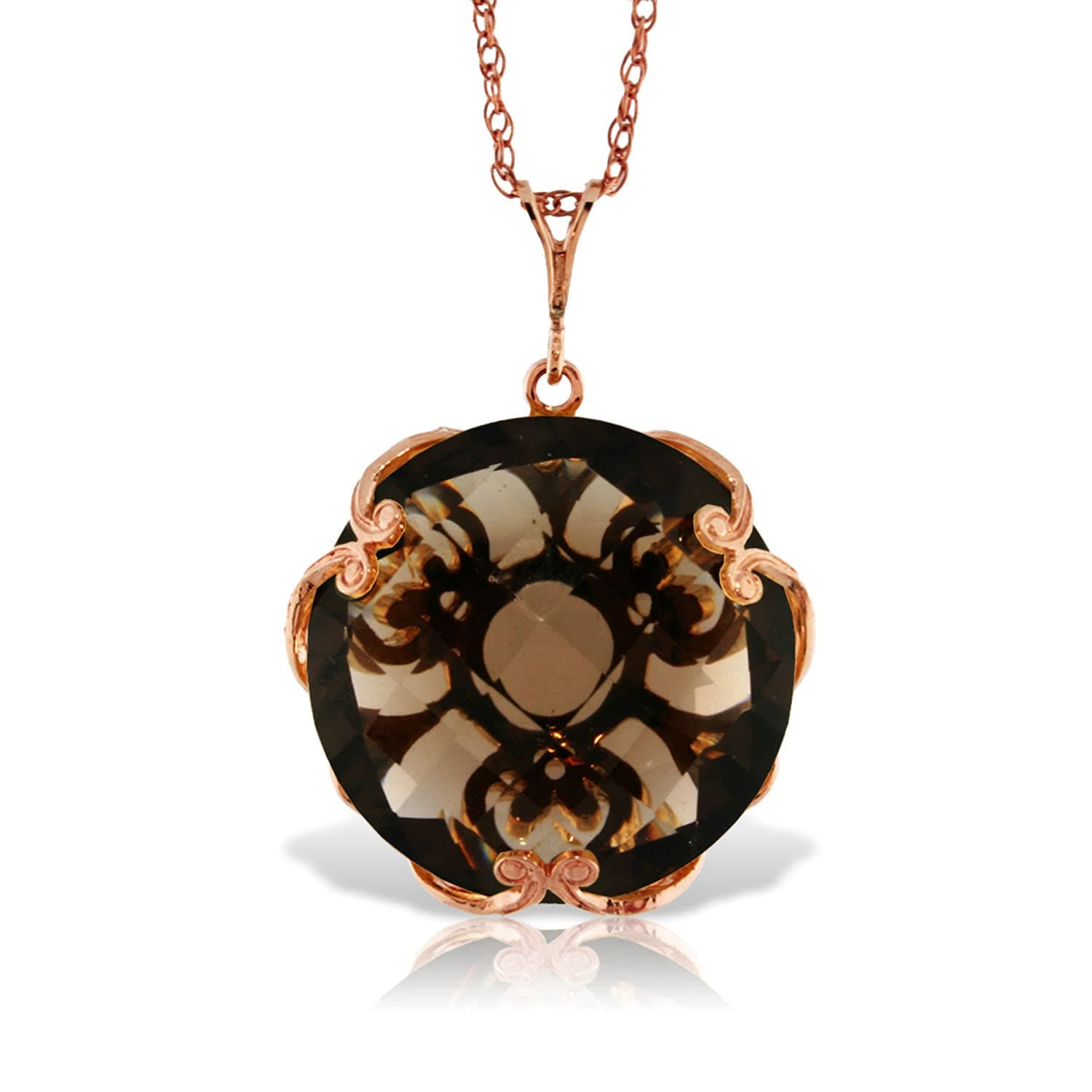 Galaxy Gold GG 14K Rose Gold Necklace with Checkerboard Cut Round Smoky Quartz