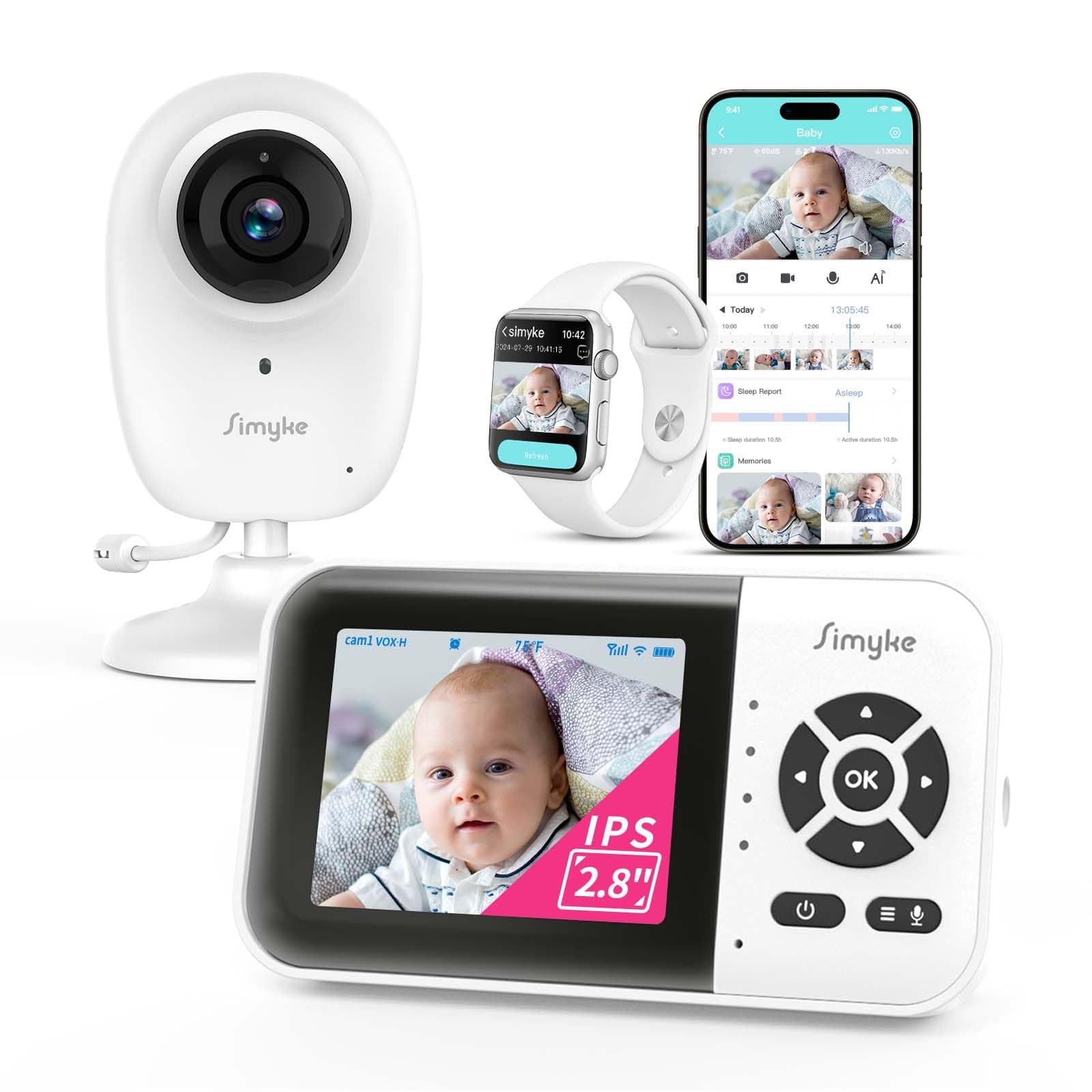 Smart Video Baby Monitor, 2.8 Inch Screen, 1080p Camera, 1500ft Long Range, WiFi On/Off Switch, Night Vision, Power Clock,