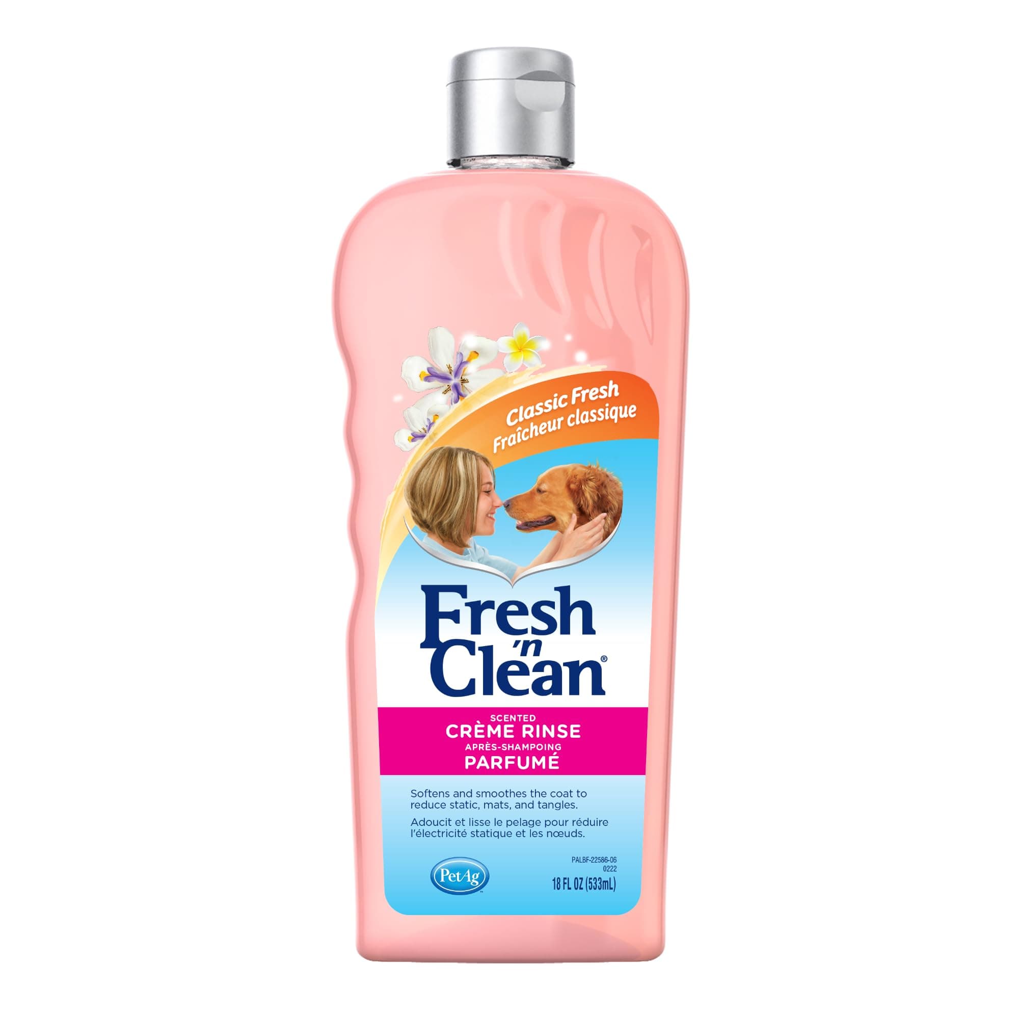 PetAg Fresh ’n Clean Scented Creme Rinse Conditioner, Classic Fresh Scent - 18 oz - Reduces Mats and Tangles with Vitamin E & Aloe Vera - Strengthens & Repairs Coats - Soap Free