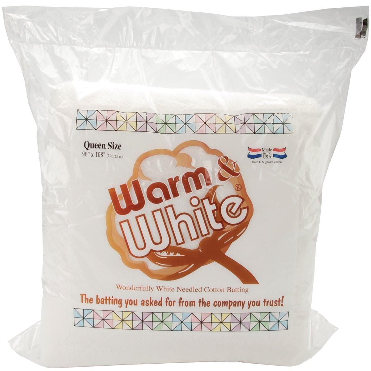The Warm Company — Warm & White Cotton Batting — Queen Size 90" x 108" Pre-Cut, Premium Needle-Punched Quilt Batting for Crafts & Quilting