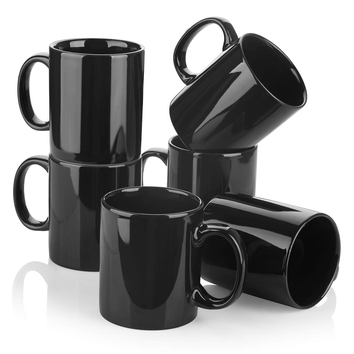 Y YHY Porcelain Coffee Mugs, 12 Ounces Mug Set for Coffee, Tea, Cocoa or DIY, Set of 6, Black