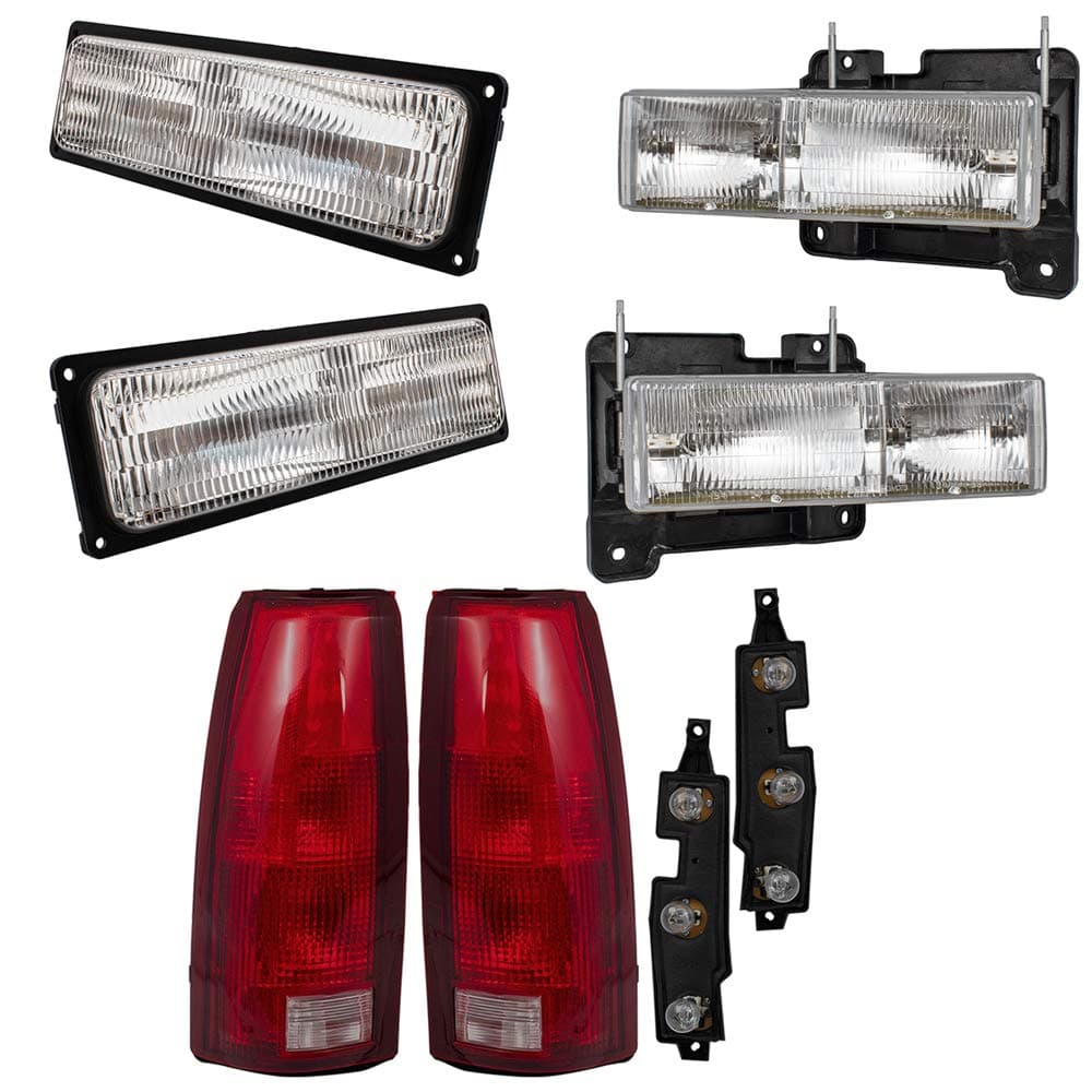 Brock Headlights, Tail Lights and Front Signal Marker Lights Compatible with 1994-1999 Chevy GMC pickup SUVs 15034929 15034930 5977867 5977868