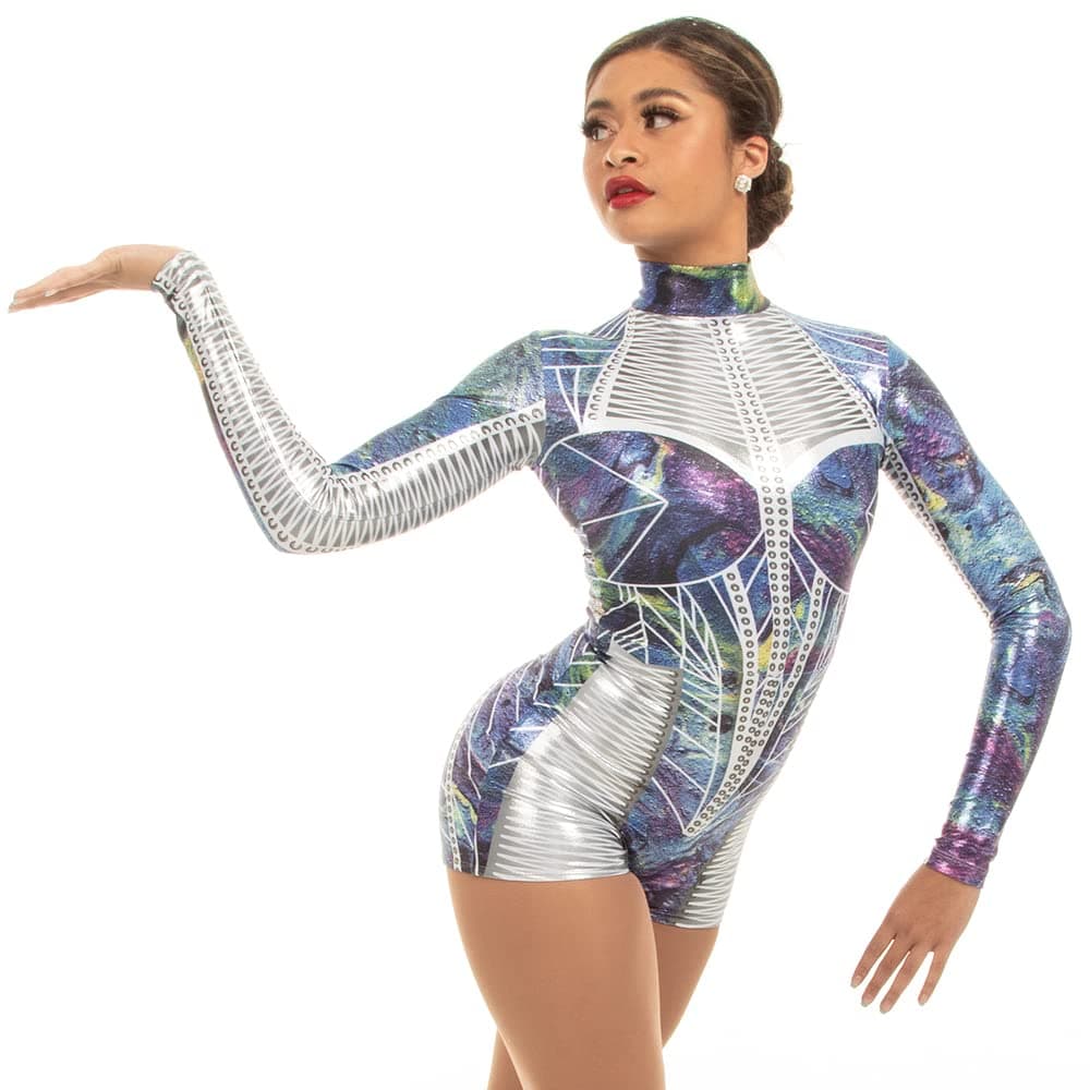 Womens Galaxy Princess Metallic Performance Dance Costume Biketard Intercosmic