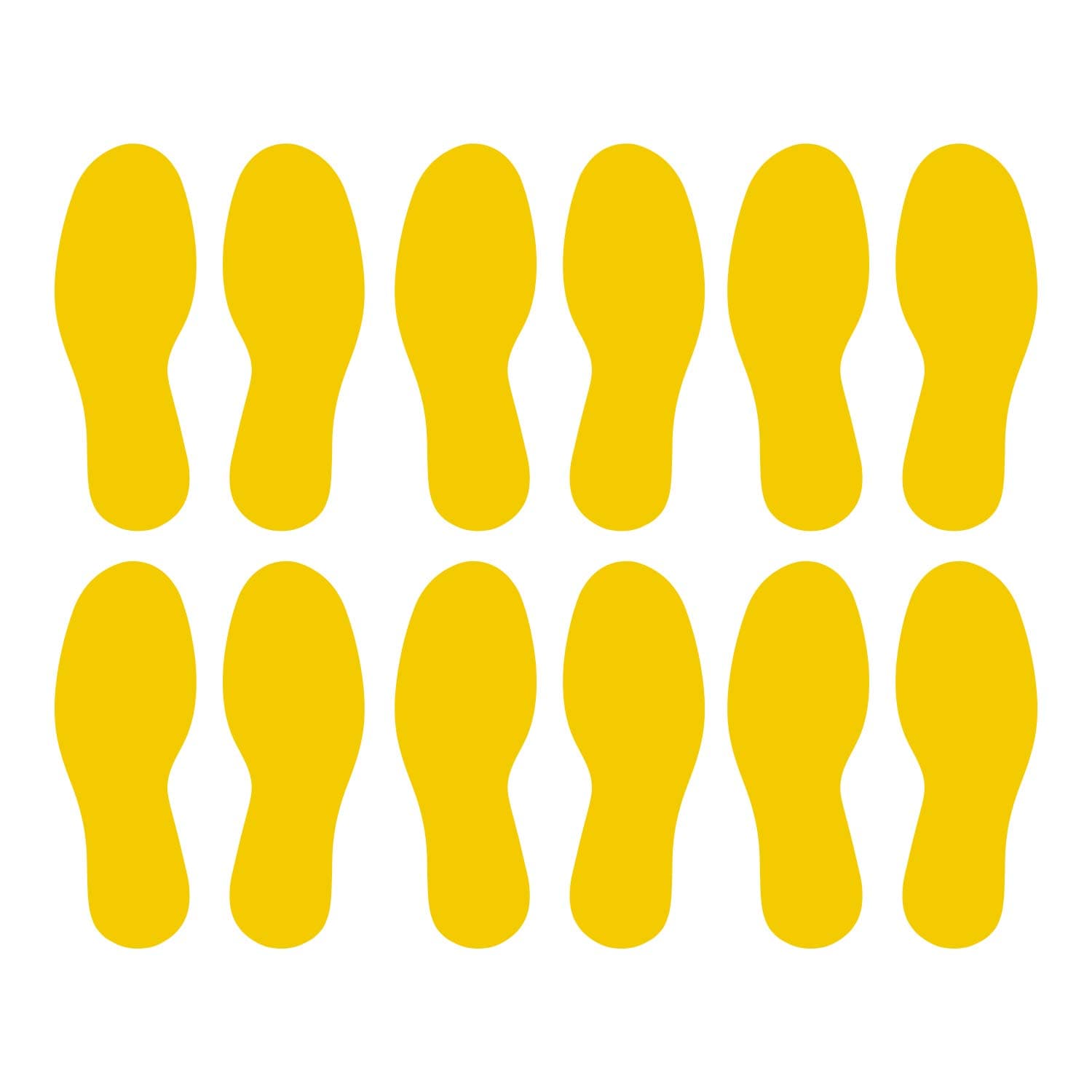 LiteMark Floor Vinyl Decals Footprint Stickers – line up Stickers for Classroom Floor, Offices, Dance, Events – Durable Gloss Finish Spot Markers, Yellow, 9 Inch, Pack of 12 Pcs (6 Pairs)